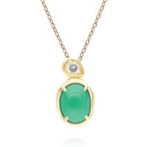 Abnormal Oval Dyed Inexperienced Chalcedony & Topaz Pendant In 18ct Gold Plated SterlIng Silver
