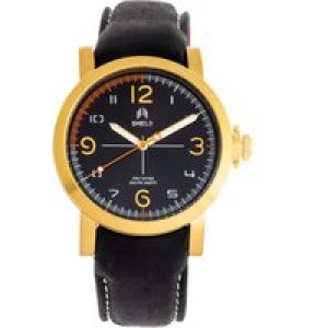 Shield Berge Leather-Band Mens Diver Watch – Gold Stainless Steel – One Size