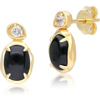 Abnormal Oval Black Onyx & Topaz Drop Earrings In 18ct Gold Plated SterlIng Silver - Image 2