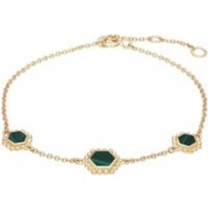 Malachite Flat Slice Hex Chain Bracelet in Gold Plated Silver