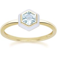 Geometric Hex Blue Topaz and White Tooth Ring in Gold Plated Sterling Silver - Image 2
