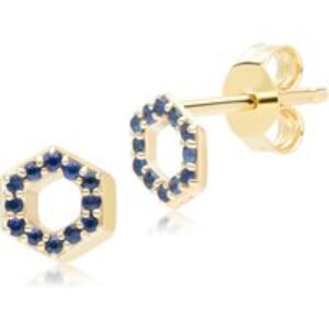 Geometric Hex Sapphire Stud Earrings in 9ct Yellow Gold
