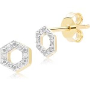 Geometric Hex Diamond Stud Earrings in 9ct Yellow Gold