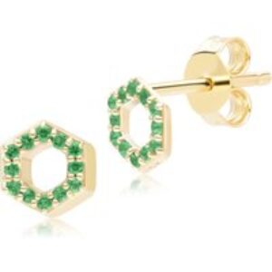 Geometric Hex Emerald Stud Earrings in 9ct Yellow Gold