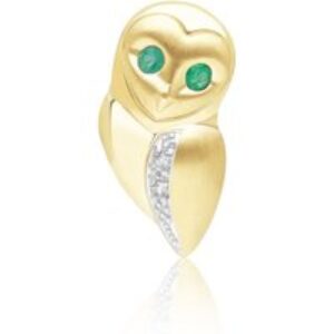 Gardenia Emerald and White Sapphire Owl Pin in 9ct Yellow Gold