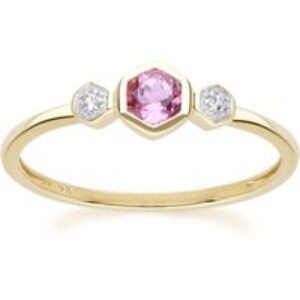 Geometric Spherical Red Tourmaline and Sapphire Ring in 9ct Yellow Gold