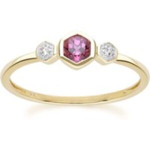 Geometric Spherical Rhodolite and Sapphire Ring in 9ct Yellow Gold