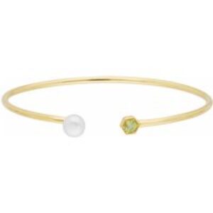 Geometric Pearl & Peridot Open Bangle in Gold Plated Silver