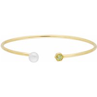 Geometric Pearl & Peridot Open Bangle in Gold Plated Silver - Image 2