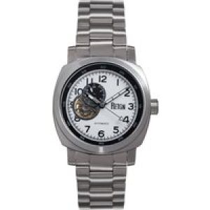 Reign Mens Impaler Semi-Skeleton Bracelet Watch – White/SIlver Stainless Metal – One Measurement