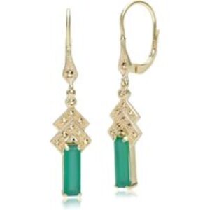 Artwork Deco Impressed Inexperienced Chalcedony & Marcasite Drop Earrings in 18ct Gold Plated Silver
