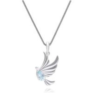 ECFEW™ Author Blue Topaz Dove Pendant Necklace in Sterling Silver