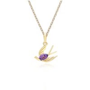 ECFEW™ Writer Amethyst Hummingbird Pendant Necklace in Gold Plated Sterling Silver