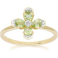 Floral Peridot & Diamond Ring in 9ct Yellow Gold - Image 2