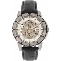 Reign Mens Philippe Computerized Skeleton Leather-based-Band Watch - Black/White Stainless Metal - One Measurement - Image 2