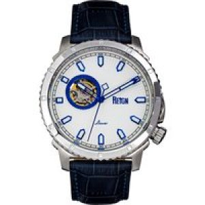 Reign Mens Bauer Computerized Semi-SkeletonLeather-Band Watch – Blue Stainless Metal – One Dimension