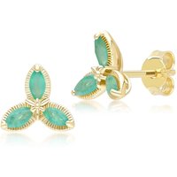 Floral Marquise Emerald Stud Earrings in 9ct Yellow Gold - Image 2