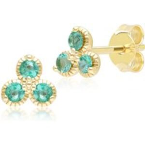 Floral Emerald 3 Stone Stud Earrings in 9ct Yellow Gold