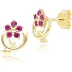 Floral Vine Ruby Stud Earrings in 9ct Yellow Gold
