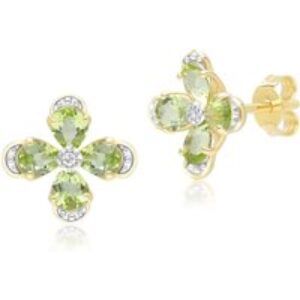 Floral Peridot & Diamond Stud Earrings in 9ct Yellow Gold