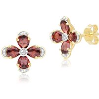 Floral Garnet & Diamond Stud Earrings in 9ct Yellow Gold - Image 2