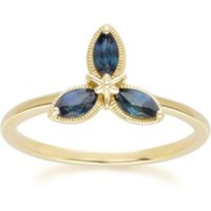 Floral Marquise Sapphire Ring in 9ct Yellow Gold