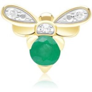 Honeycomb Impressed Emerald and Diamond Bee Pin in 9ct Yellow Gold