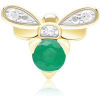 Honeycomb Impressed Emerald and Diamond Bee Pin in 9ct Yellow Gold - Image 2