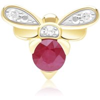 Honeycomb Impressed Ruby and Diamond Bee Pin in 9ct Yellow Gold - Image 2