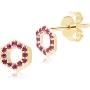 Geometric Hex Ruby Stud Earrings in 9ct Yellow Gold