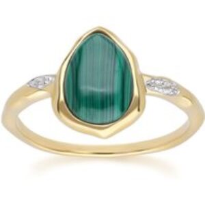 Abnormal Malachite & Topaz Ring In 18ct Gold Plated SterlIng Silver