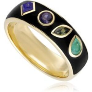 Coded Whispers Black Teeth ‘Reside’ Acrostic Gemstone Ring In Yellow Gold Plated Silver