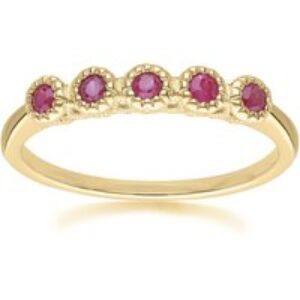 Vintage Spherical Ruby 5 Stone Eternity Ring in 9ct Yellow Gold