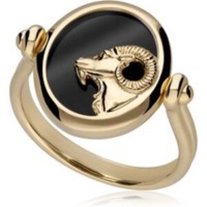 Zodiac Black Onyx Aries Turn Ring in 18ct Gold Plated Silver
