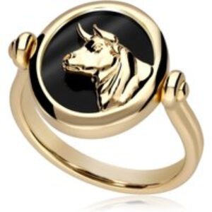 Zodiac Black Onyx Taurus Turn Ring in 18ct Gold Plated Silver