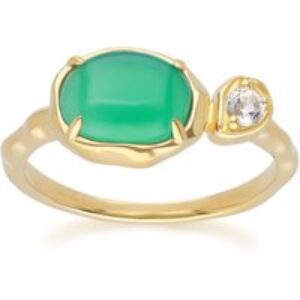 Abnormal Oval Dyed Inexperienced Chalcedony & Topaz Ring In 18ct Gold Plated SterlIng Silver