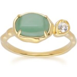Abnormal Oval Dyed Inexperienced Jade & Topaz Ring In 18ct Gold Plated SterlIng Silver