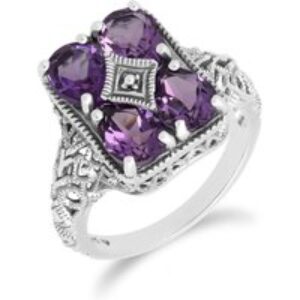 Artwork Nouveau Impressed Amethyst Remark Ring in 925 Sterling Silver