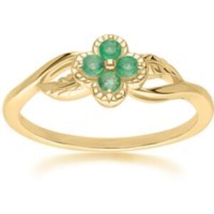 Floral Spherical Emerald Ring in 9ct Yellow Gold