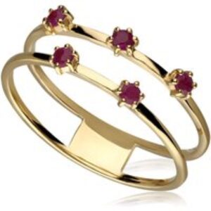 Ruby Double Band Ring In 9ct Yellow Gold