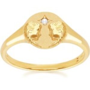 Zodiac Freshwater Pearl Gemini Signet Ring In 9ct Yellow Gold