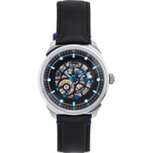 Reign Mens Weston Computerized Skeletonized Leather-based-Band Watch – Black Stainless Metal – One Dimension