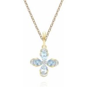 Floral Topaz & Diamond Pendant Necklace in 9ct Yellow Gold
