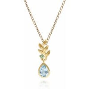 O Leaf Sky Blue topaz & Tsavorite Pendant In 9ct Yellow Gold