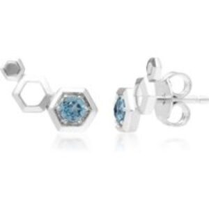 Honeycomb Blue Topaz Ear Climber Studs in 925 Sterling Silver