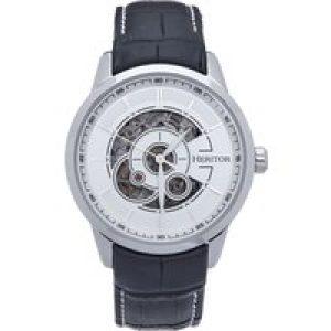 Heritor Computerized Mens Davies Semi-Skeleton Leather-based-Band Watch – White – One Dimension