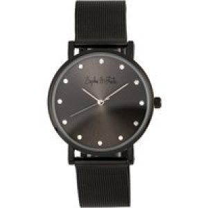 Sophie & Freda Womens Savannah Mesh Bracelet Watch w/Swarovski Crystals – Black Stainless Metal – One Dimension