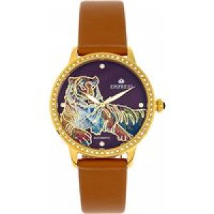 Empress Womens Diana Automatic Engraved MOP Leather-Band Watch – Camel Stainless Steel – One Size