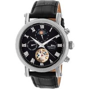 Heritor Computerized Mens Winston Semi-Skeleton Leather-based-Band Watch – Black & Silver Stainless Metal – One Dimension
