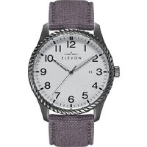 Elevon Mens Crosswind Canvas-Overlaid Leather-based-Band Watch w/ Date – Gray Steel – One Dimension